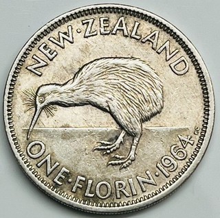 1964 New Zealand Florin KM# 28.2 Circulated Condition