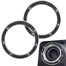 2 PCS Bling Push Start Button Cover, Crystal Rhinestone Engine Start Black