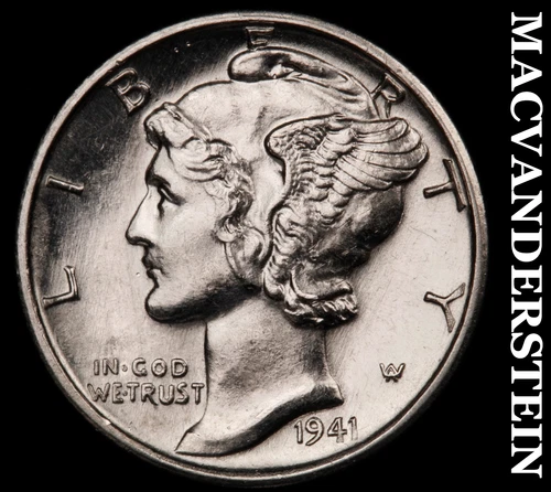 1941-D Silver Mercury Dime-Choice Gem Brilliant Unc +++ FSB No Reserve #G7517