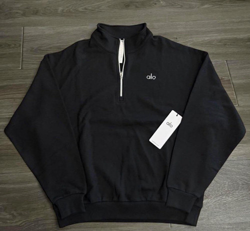 Alo Men’s Black 1/4 Zip Mock Neck Fleece Pullover Sweatshirt Size M