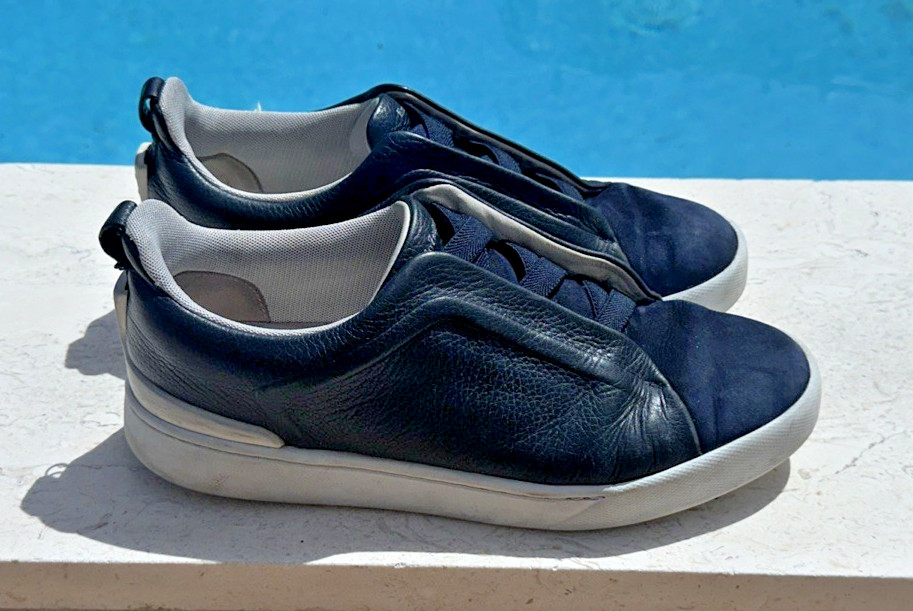 Ermenegildo Zegna Couture Blue Leather Suede Casual S… - Gem