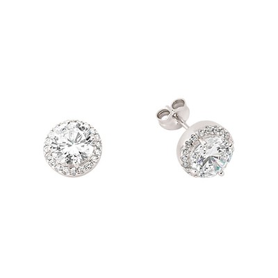Silver Jewelco London CZ Halo Stud Earrings