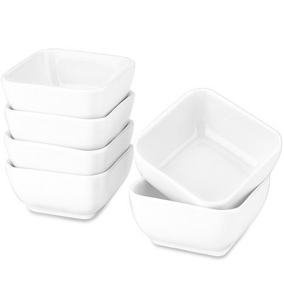 6 PCS 6 oz Square Ramekins Porcelain Souffle Dish Pudding Dessert Baking