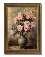 Gold Framed Vintage Canvas Wall Art, Pink Roses Floral Painting Picture Wall ...