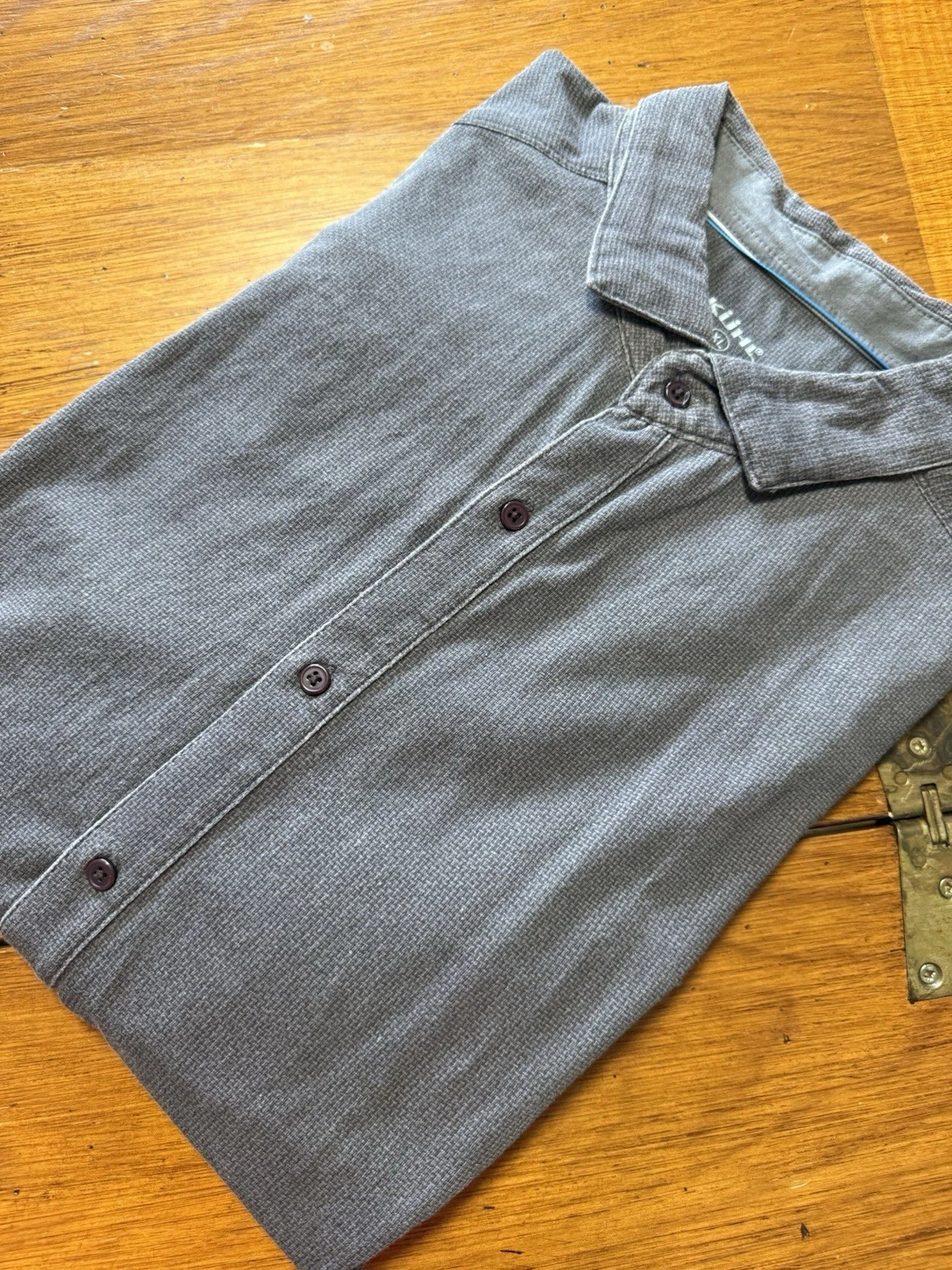 Kuhl Shirt Mens XL Gray Wildfibre Organic Cotton Short Sleeve Button Up Hiking