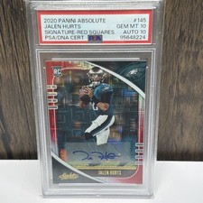 2020 Panini Absolute - RC Jalen Hurts #145 Red Squares Signatures /30 PSA 10, 10
