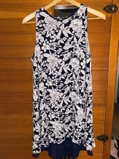 Forever 21 Teens L Blue/White Floral A-Line Short Round Neck Chiffon Lined
