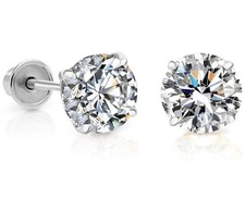 10k White Gold Solitaire CZ Stud Earrings, Screw-back, Round 2.5mm  6mm 