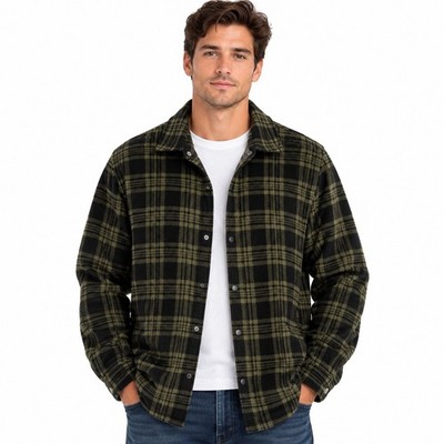 Volcom Men s Plaid Fleece Lined Snap Shirt Jacket Green Black Size L