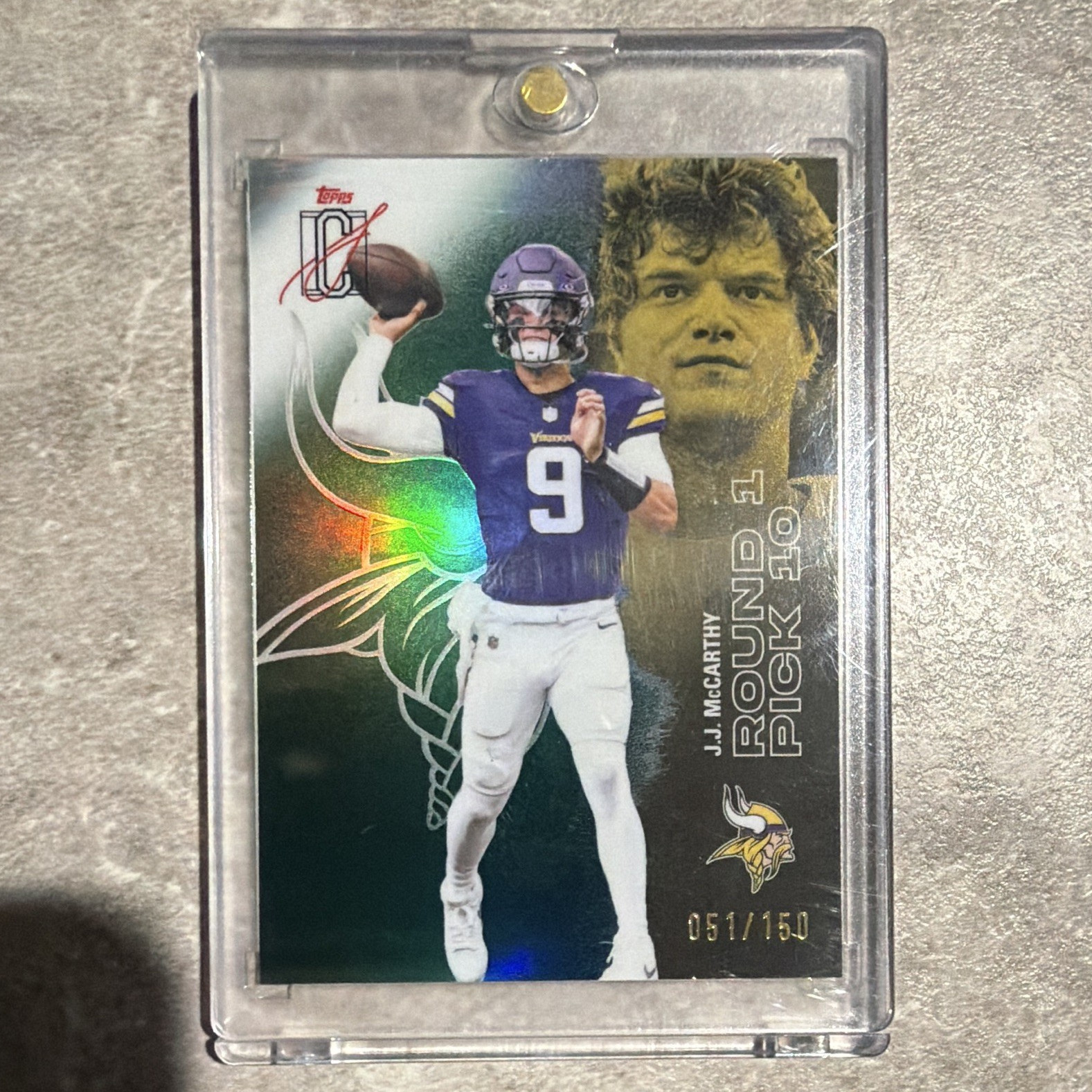 Topps 2025 Signature Class J.J. McCarthy Green Refractor Chrome #37 051/150