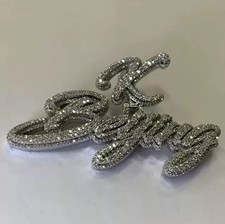 3.10 Ct Round Cut Real Moissanite Customize Name Pendant 14K White Gold Plated