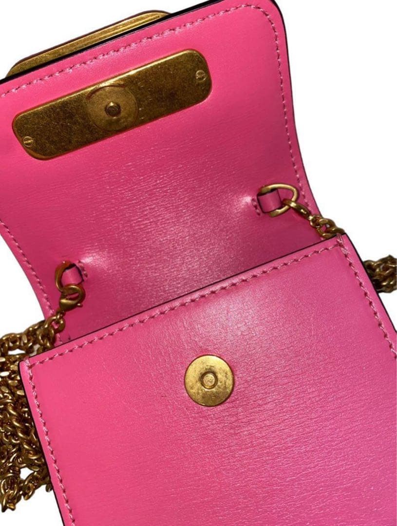 VALENTINO Women V-Sling Compact Chain Wallet bag Leather Pink Gold Chain thumbnail 5