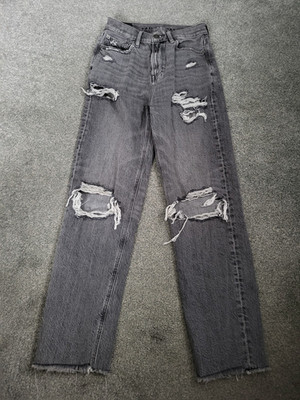 Women's American Eagle Gray 90's Boyfriend Destructed Denim Jeans Size 0 R