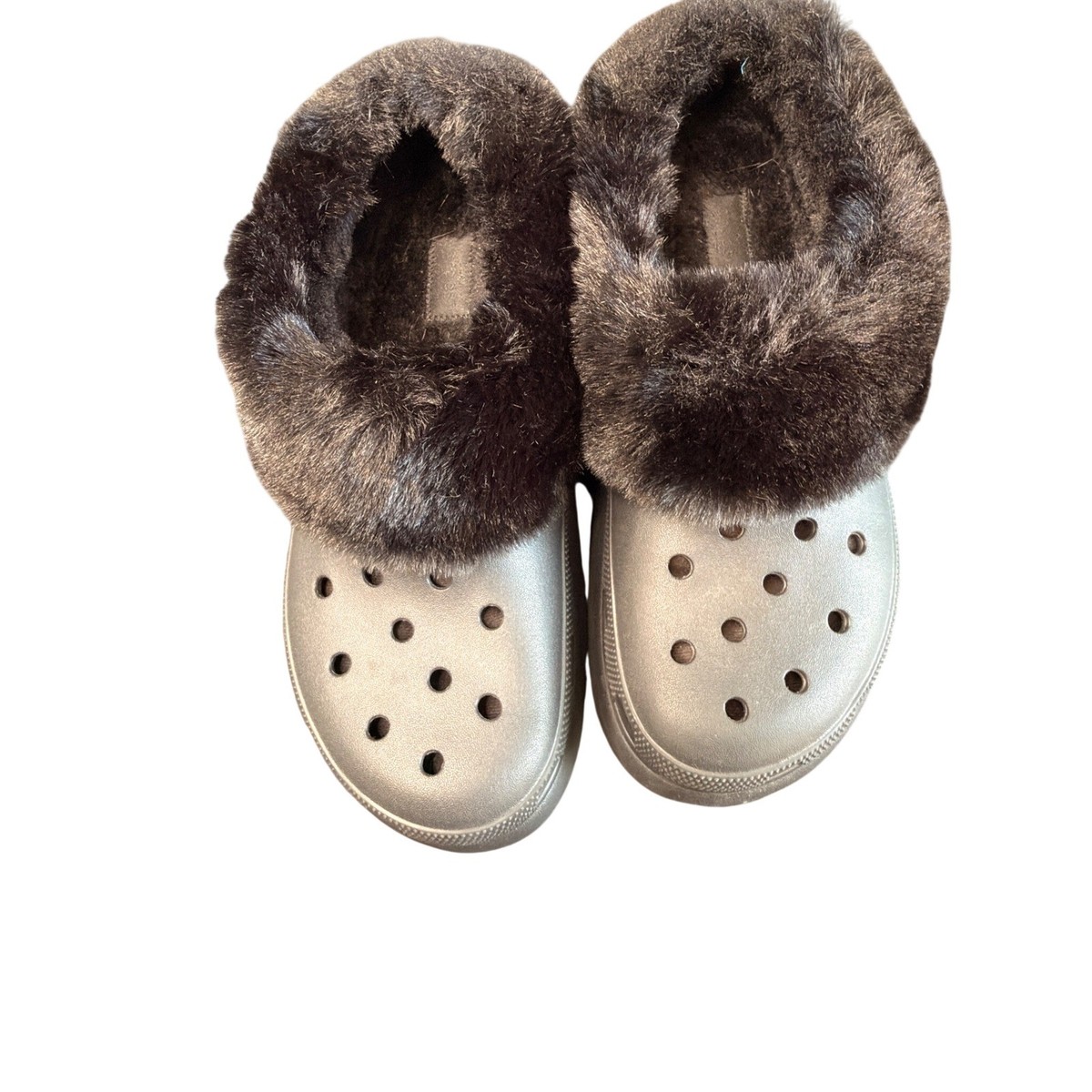 Crocs Furever Crush Clog Black Chunky Platform Faux Shearling Cozy Size 10