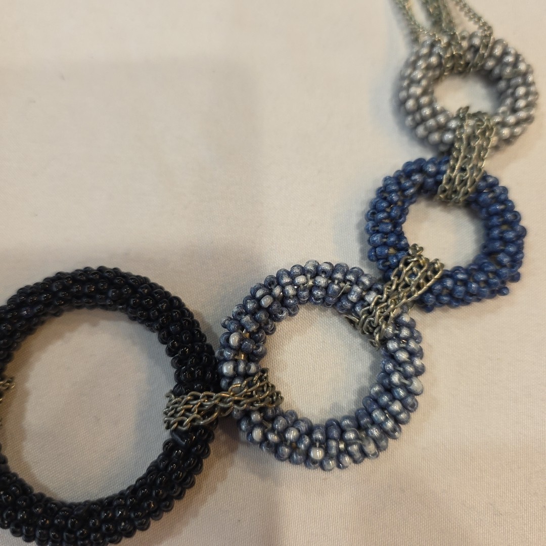 Chunky Loop Statement Necklace Black, Blue & Grey… - image 6