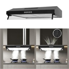 60cm Top Venting Visor Cooker Hood 200m³/h 3Speed Fan Push-Button 2 Light-Black