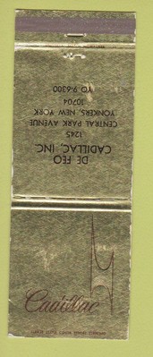 Matchbook Cover - Cadillac De Feo Yonkers NY