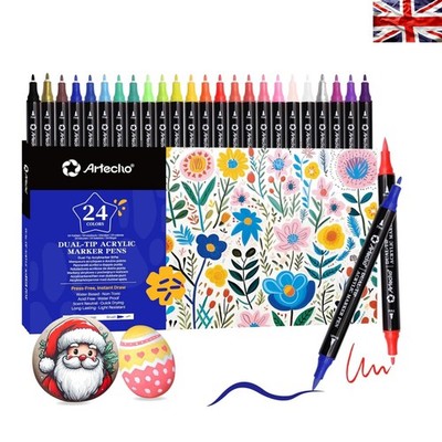 Vielseitiges Acryl Paint Marker Set - 24 Farben Dual Tips für Profis