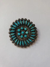 Vtg Zuni Turquoise Cluster Sterling Silver Needlepoint Brooch Pin