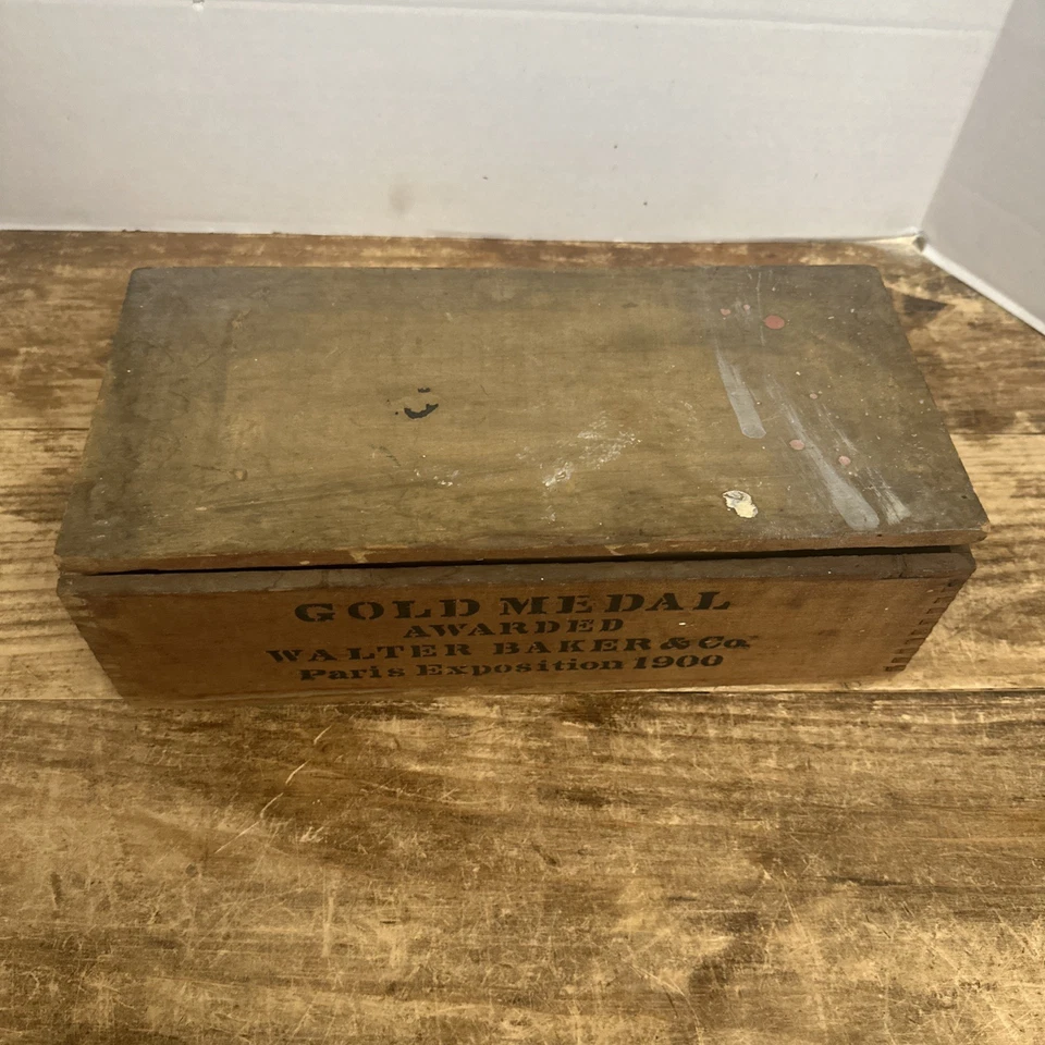Antigua caja de exhibición de madera de cacao chocolate desayuno Walter Baker años 1900 Foto 2 de 4