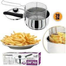 3PCS 20CM DEEP FRYER SET INDUCTION CHIP PAN STAINLESS STEEL POT LID & BASKET UK