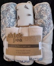 NEW Chick Pea 6 Piece Bath Set Hooded Towel Washcloth Floral Cream Neutral