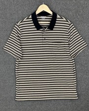 Saddlebred Comfort Flex Men  s Shirt Polo Short Sleeve Large Brown Stripe Woven