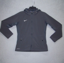 Nike Jacket Womens Medium Gray Hooded Swoosh Logo Always Play Beautiful Ladies