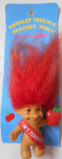 Vtg Pins by Russ Terrific 1 Teacher Pin Red Hair TROLL Red Apple NOS Carded 3"
