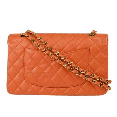 Chanel Orange Calfskin Medium Classic Double Flap Shoulder Bag