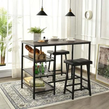 NNECW 3 Pieces Modern Industrial Dining Table Set with Two Bar Stools