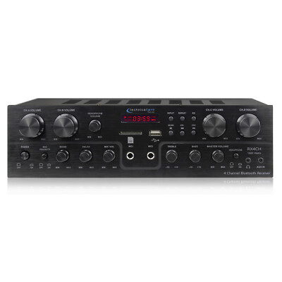 TPro 1600W 4 Channel Bluetooth Receiver with RCA, USB, SD Card, AUX & Mic Inputs