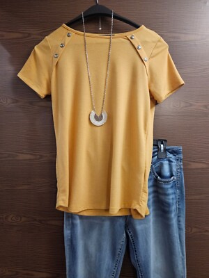 SIZE S PINK CLOVER Gold Short Sleeve Blouse INVPV3165