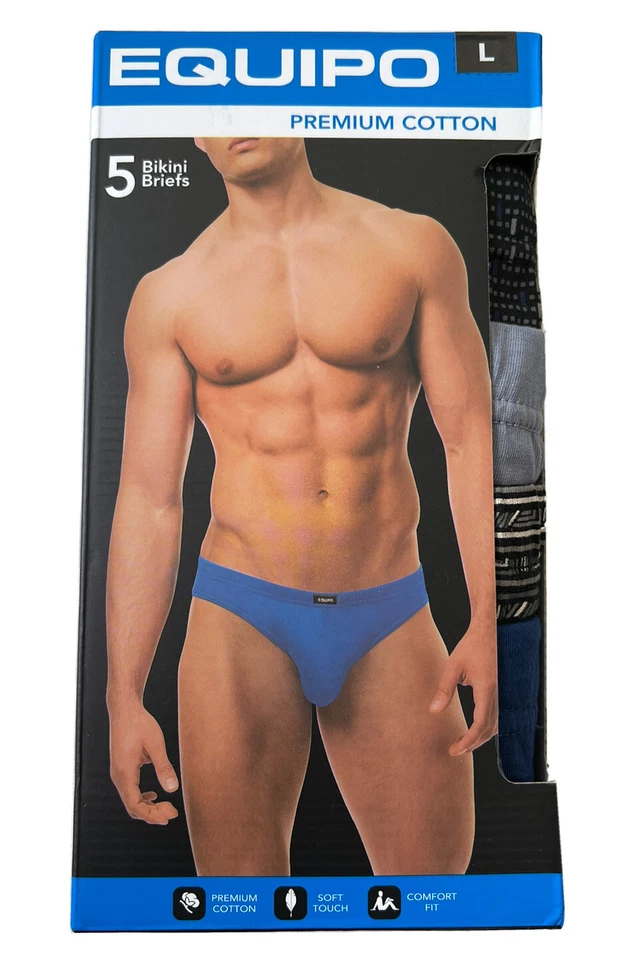 Men Equipo 5-Pack Bikini Briefs Navy-Black-Gray No Fly Premium Cotton Underwear - Image 4 of 4