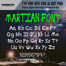 Martian Font TTF, Alien Letters SVG, Digital Installable File Alphabet PNG