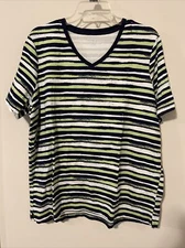 Kim Rogers, Women’s, Medium, Striped, Short Sleeved, V-neck, Cotton Shirt! M1094