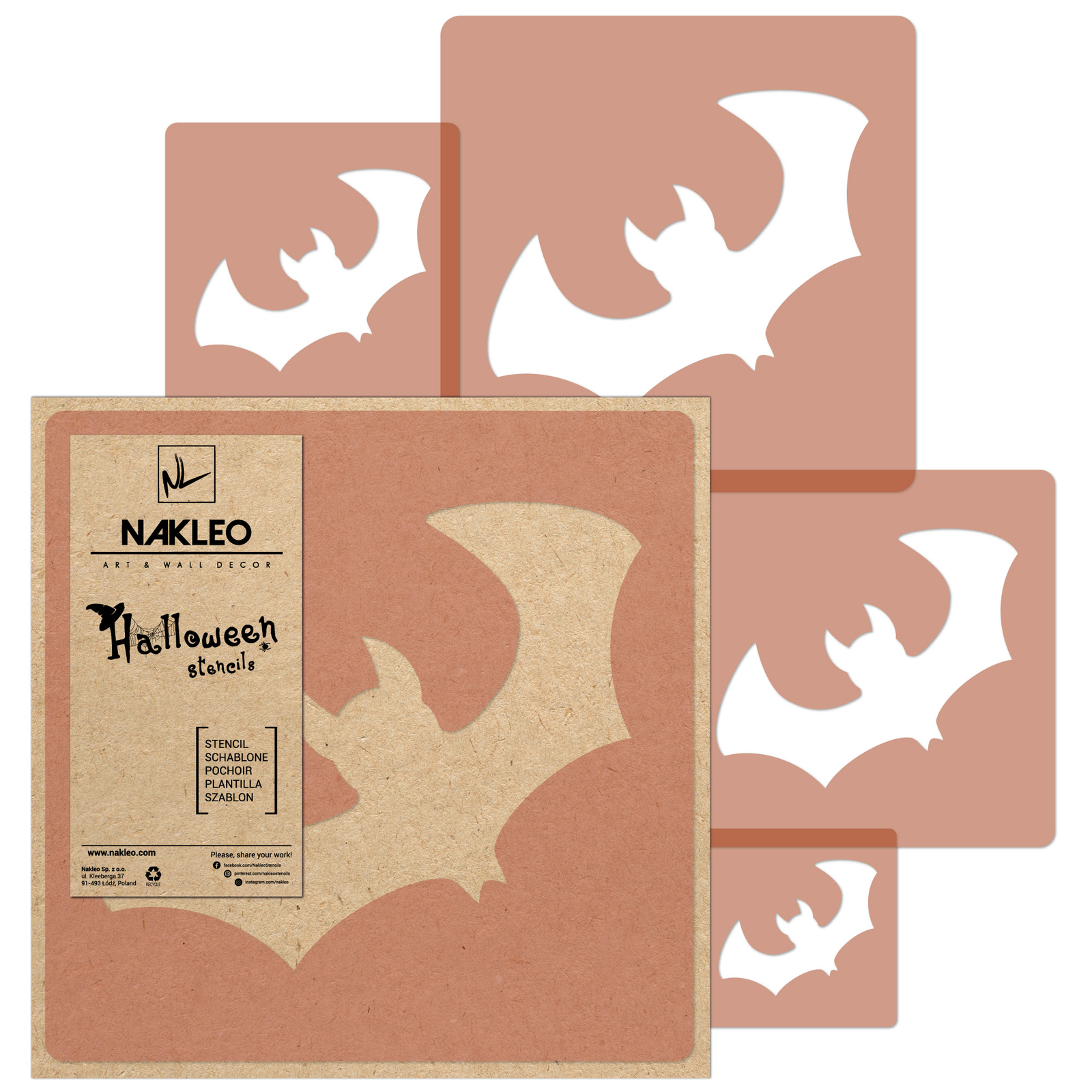 5pcs Halloween Reusable Plastic Stencil // 34cm to 9cm // BAT // ANIMAL