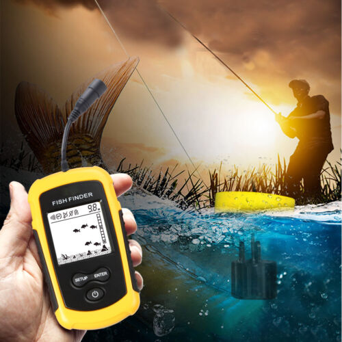 Portable Fish Finder 100M Echo Sonar Alarm Sensor Transducer LCD Fishfinder Lake - Picture 1 of 11