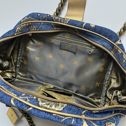 🍸👡 Vintage y2k deadstock Blue Gold baroque whimsical handbag - Picture 4 of 10