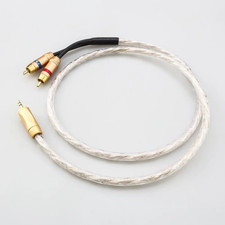 OCC Silver Plated Conductor 3.5mm to 2 RCA Male Plugs Y Splitter Audio AUX Cable