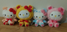 Set of 4 Sanrio Hello Kitty Panda Bear Suit Costume Pink Blue w/ Bow Hearts 7"
