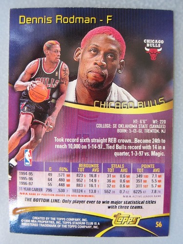 1997-98 Stadium Club #56 Dennis Rodman *BULLS* - Picture 2 of 2