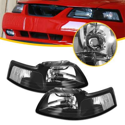 Left + Right Headlights For 1999-2004 Ford Mustang V6 GT SVT Black Headlamp EAW