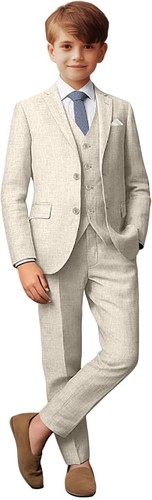 Boys' Suits Slim Fit Linen Suit Casual 3Pcs Suits for Boys Summer Beach Outfits - Picture 21 of 37