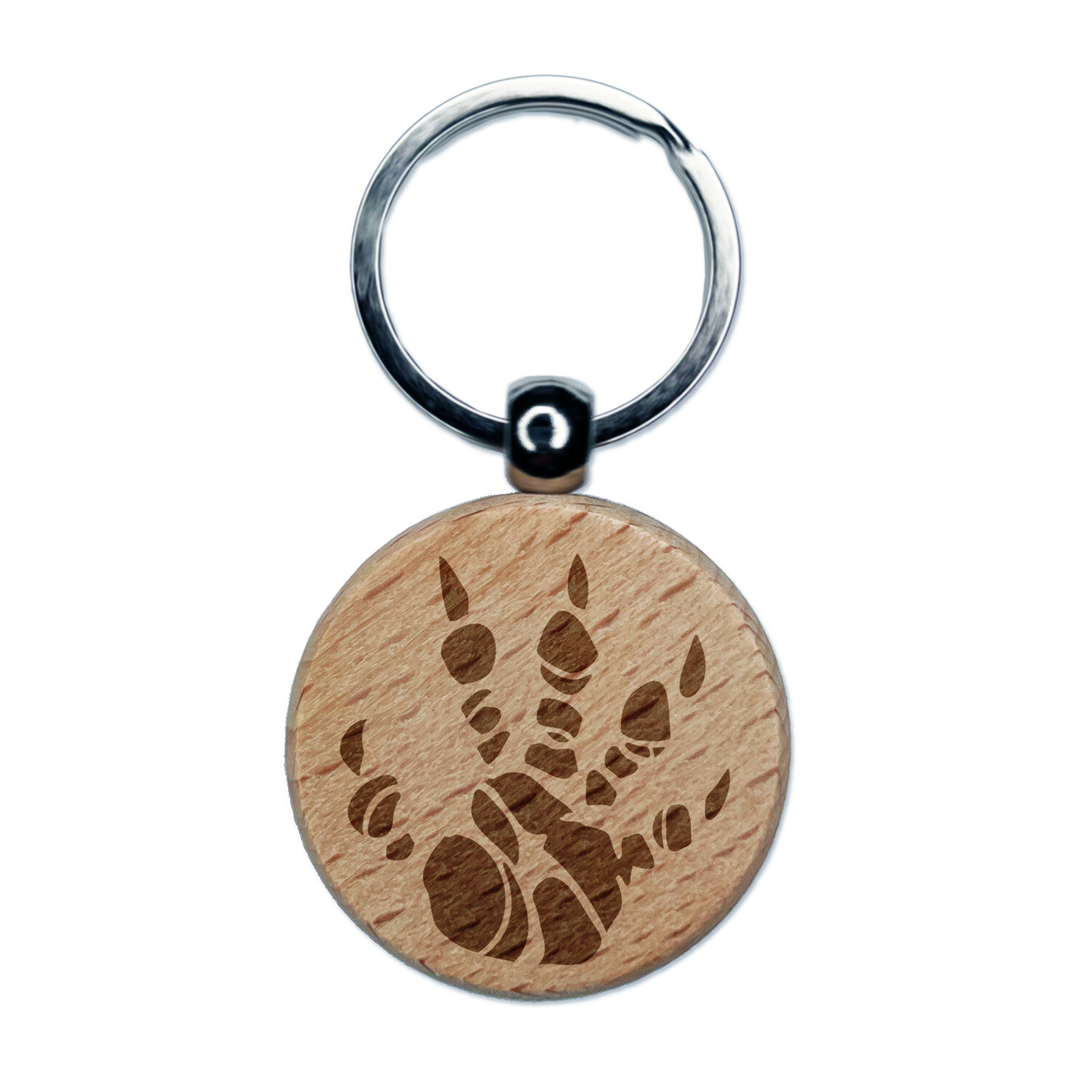 Dragon Claw Footprint Talon Engraved Wood Round Keychain Tag Charm