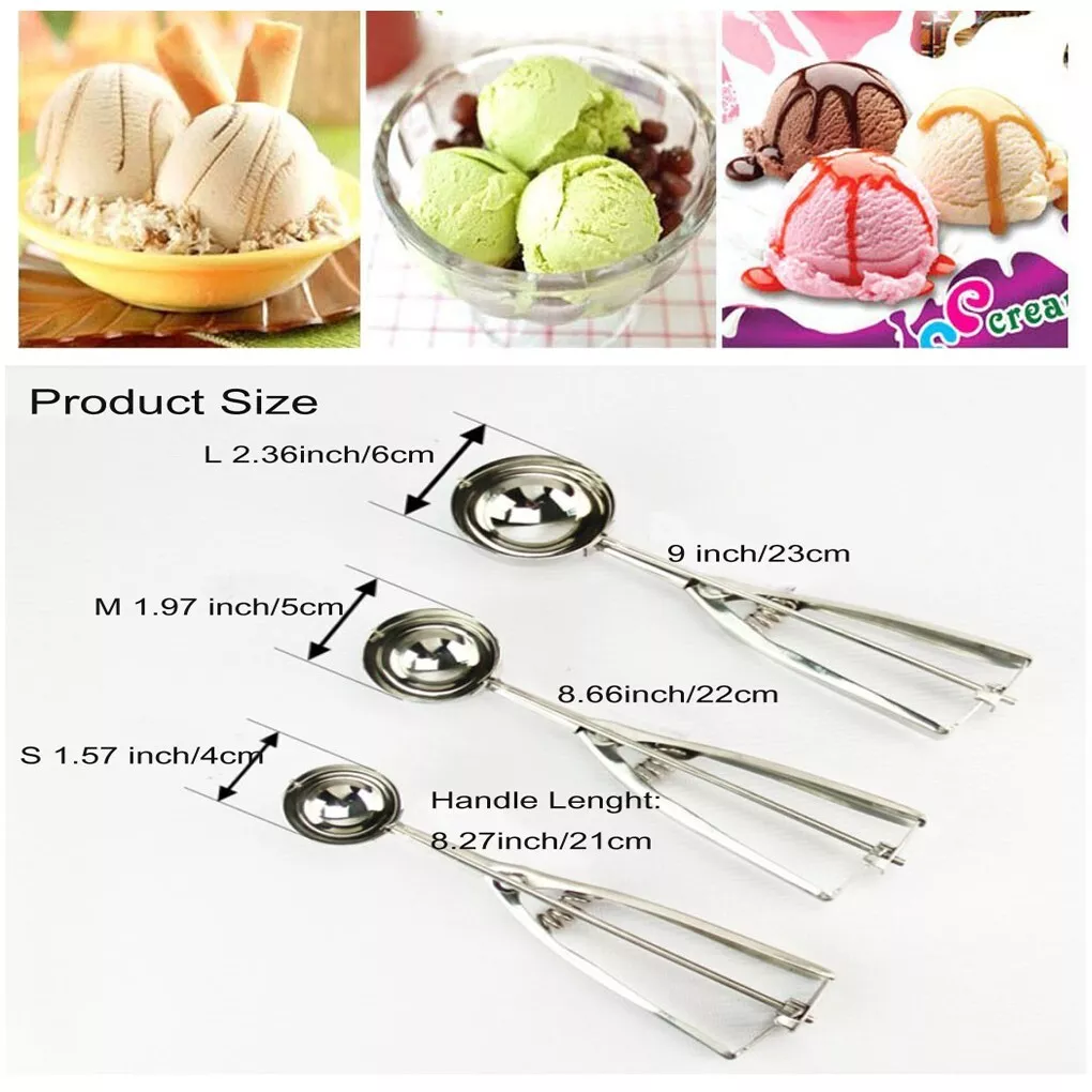 3pcs Ice Cream Scoop Spoon(s/m/l)w/ Spring Handle Stainless Steel Ice Ball  Maker