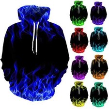 Autumn Colorful Flame Hoodie Men's 3D Digital Fire Printed Pullover Sweatshirts