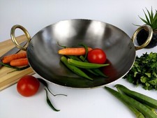 Iron Frying Pan Wok Karahi Kadahi Heavy Duty Round Base Deep Handmade Balti Dish