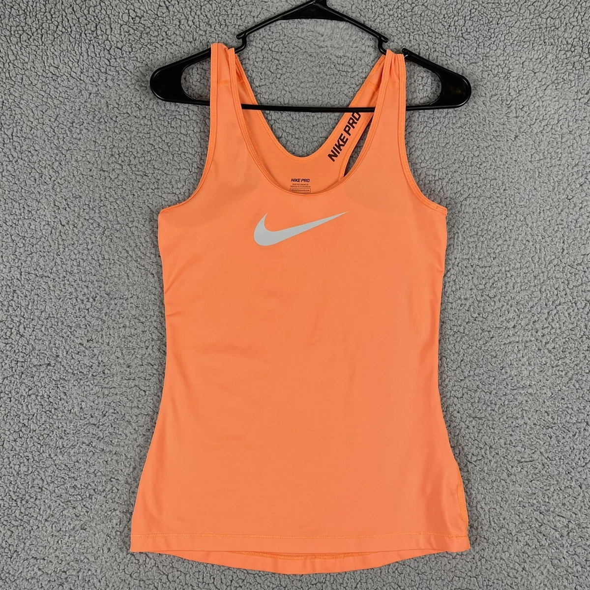 Nike Pro Tank Top Womens Small Orange Dri Fit Athletic Lightweight Swoosh  Logo