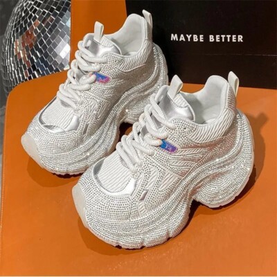 Women Shining Charm Rhinestones Thick Bottom Vulcanization Sneakers Flats Shoes